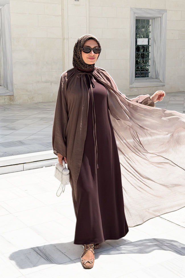 Serenity Pelerin Abaya Takım Kahve