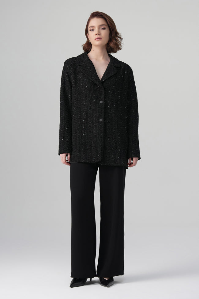 Vera Oversize Işıltılı Ceket Siyah