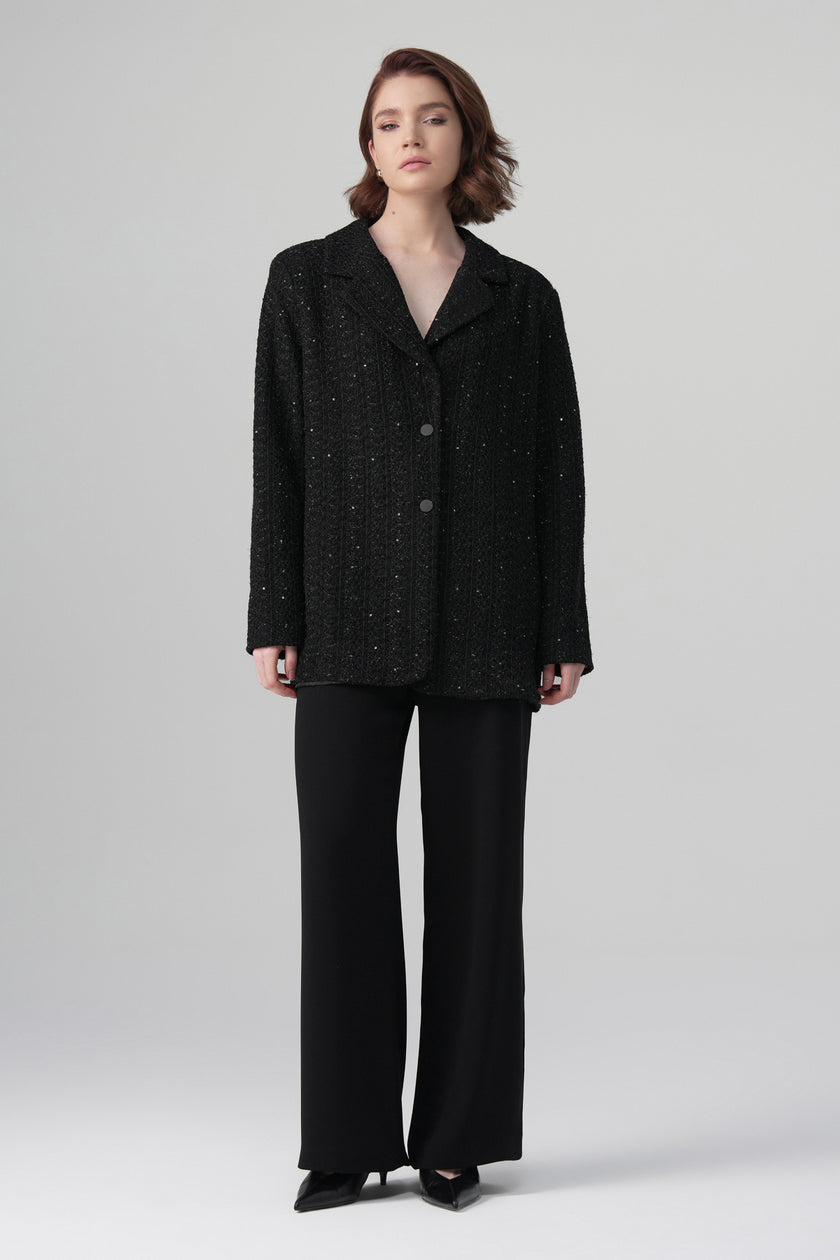Vera Oversize Işıltılı Ceket Siyah