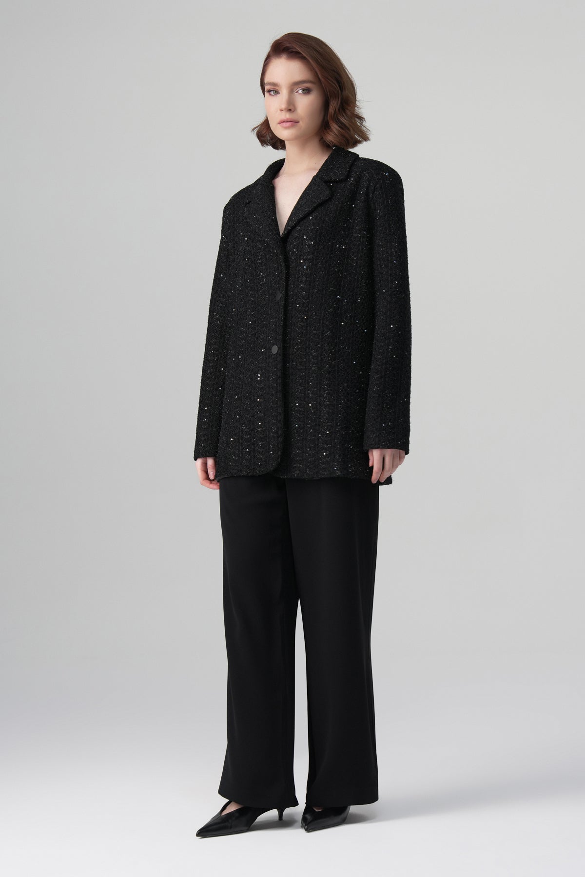 Vera Oversize Işıltılı Ceket Siyah