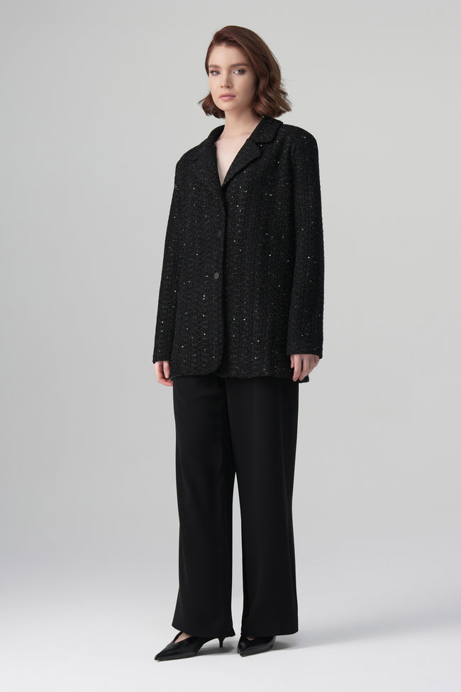 Vera Oversize Işıltılı Ceket Siyah