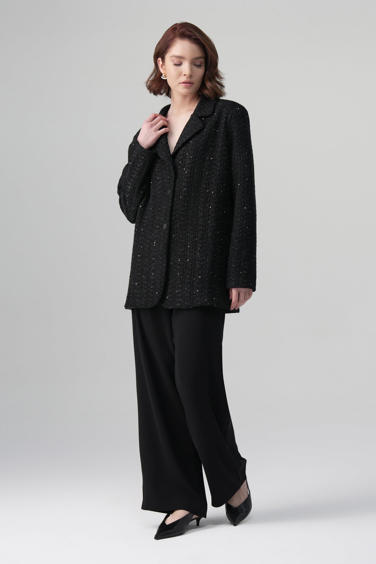 Vera Oversize Işıltılı Ceket Siyah