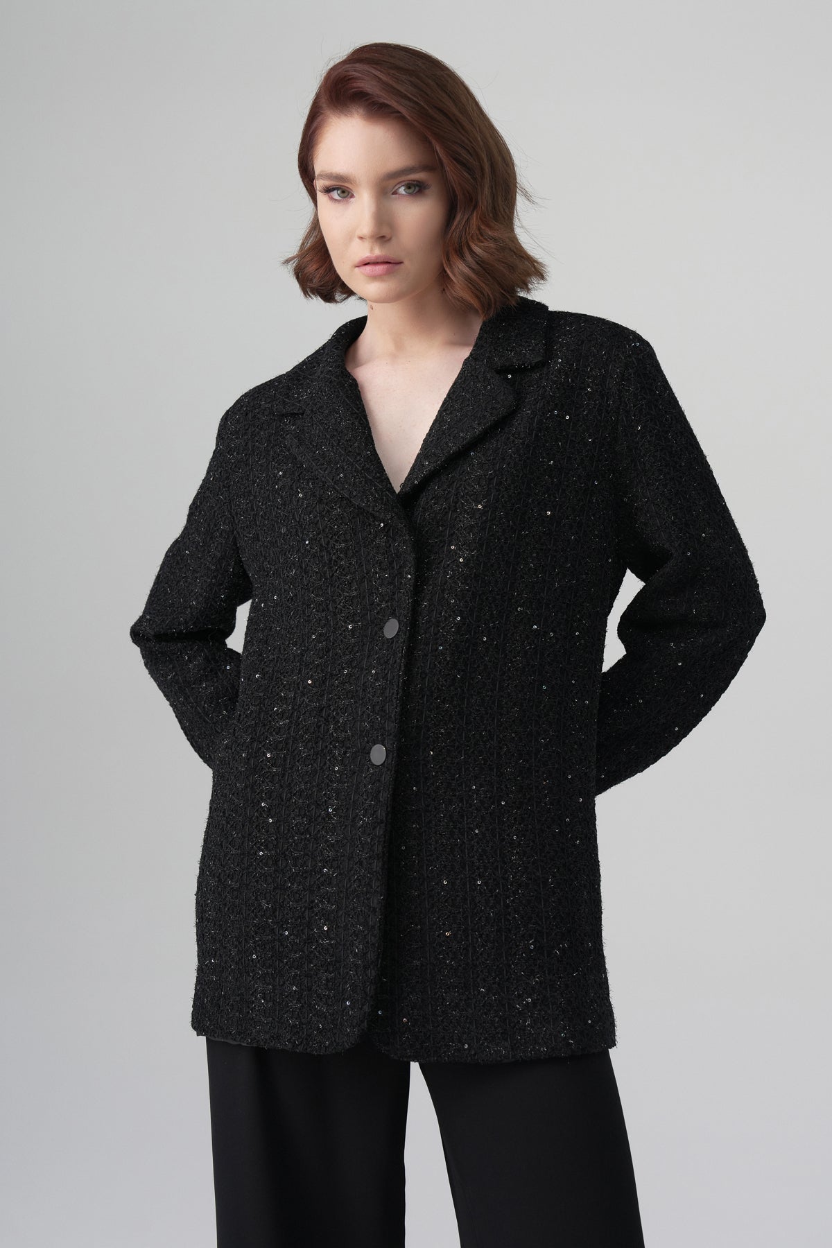 Vera Oversize Işıltılı Ceket Siyah