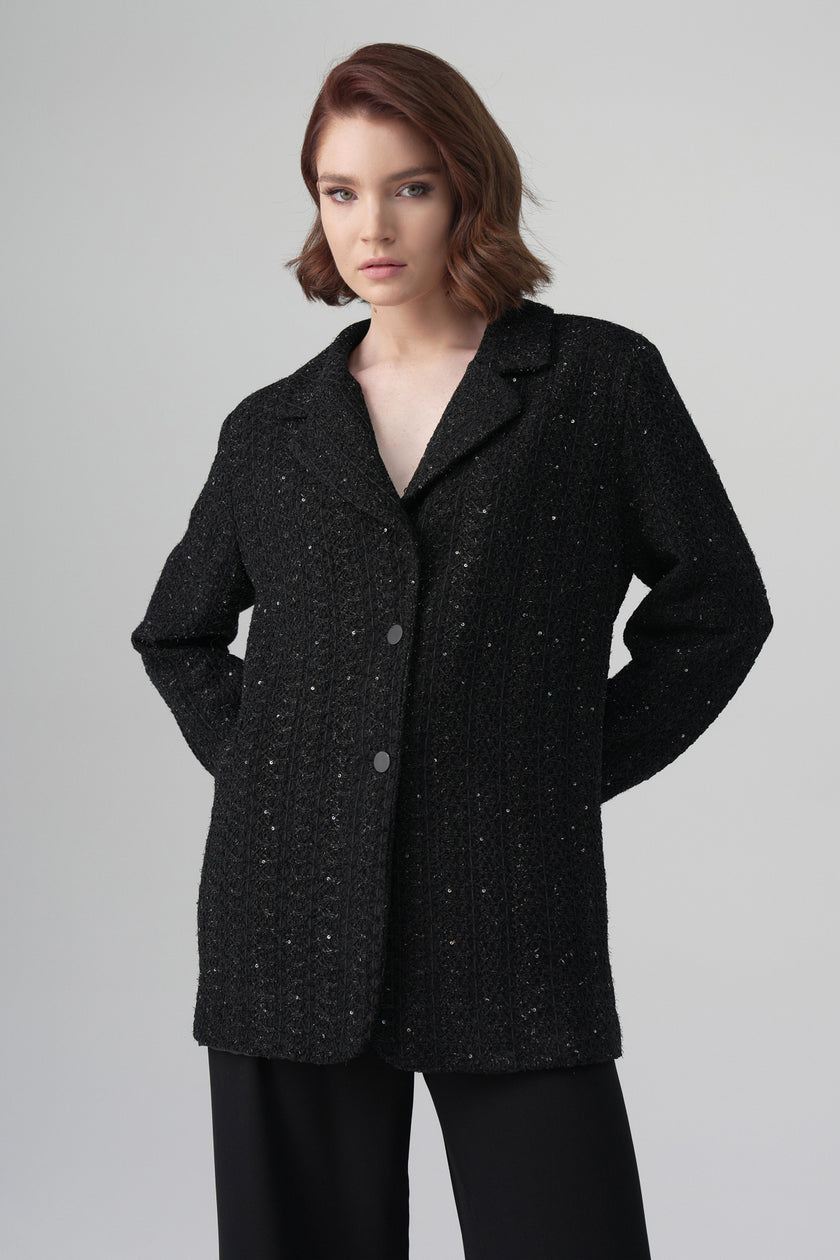 Vera Oversize Işıltılı Ceket Siyah
