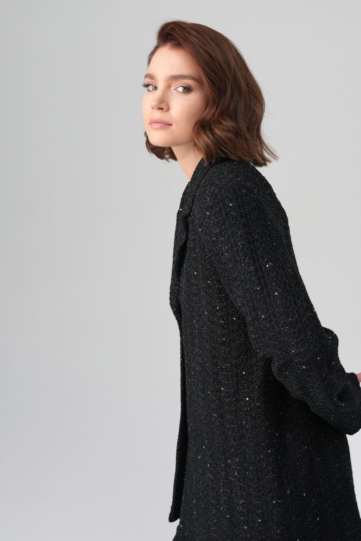 Vera Oversize Işıltılı Ceket Siyah
