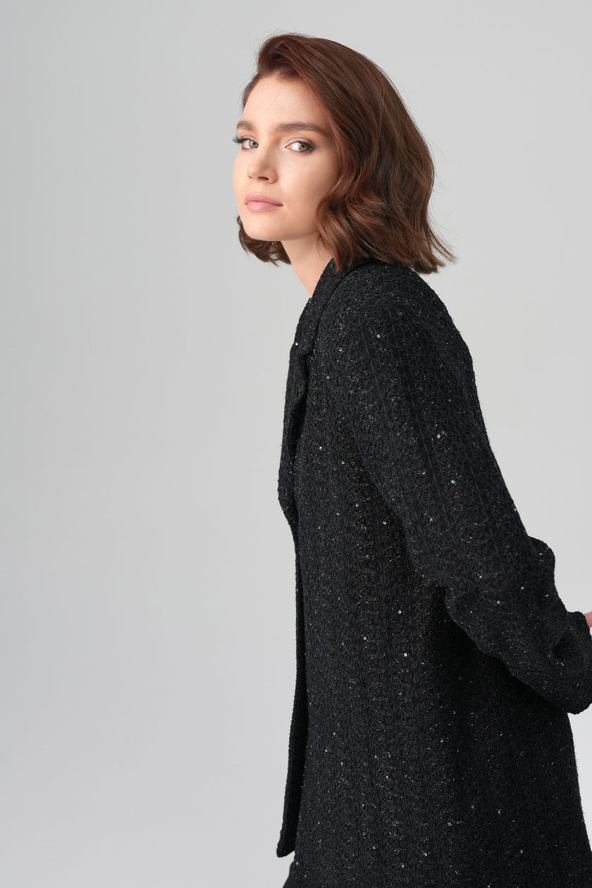 Vera Oversize Işıltılı Ceket Siyah