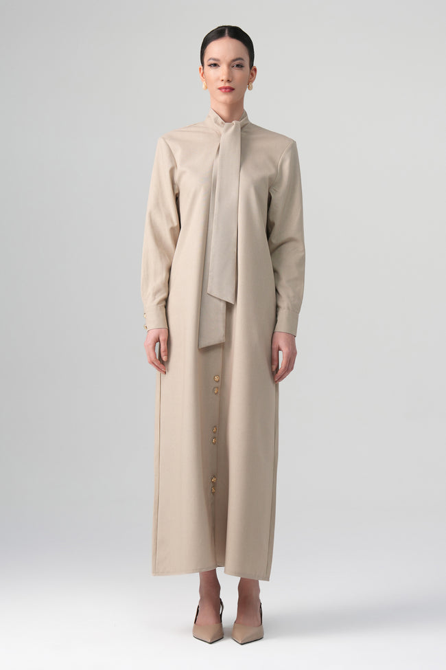 Mina Hakim Yaka Elbise Bej