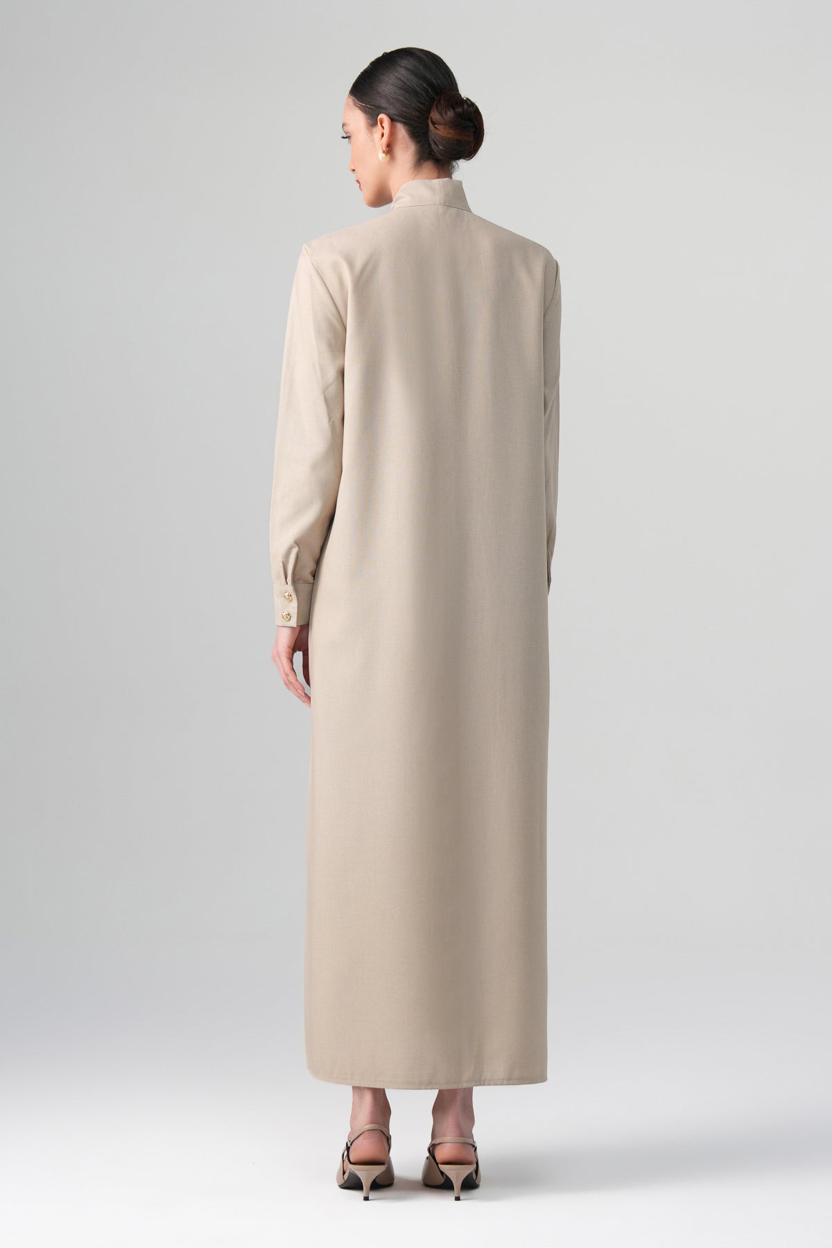 Mina Hakim Yaka Elbise Bej