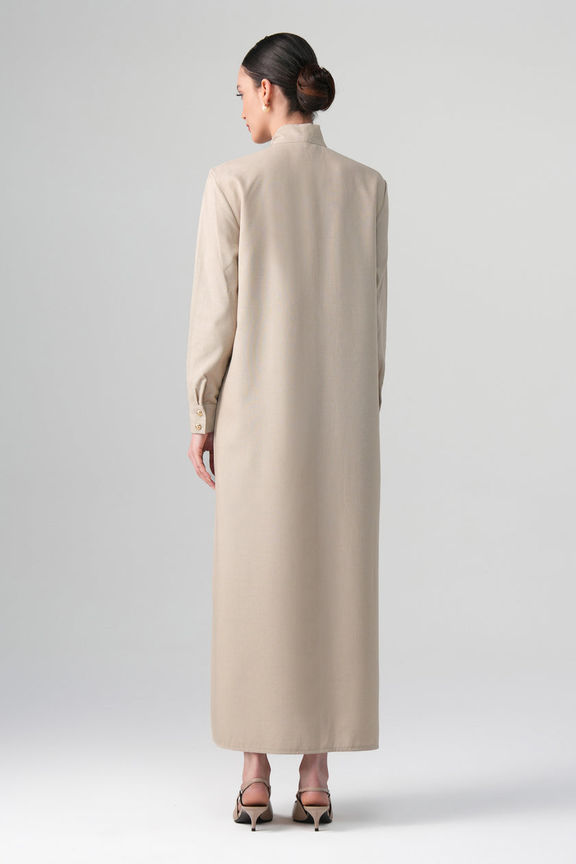 Mina Hakim Yaka Elbise Bej