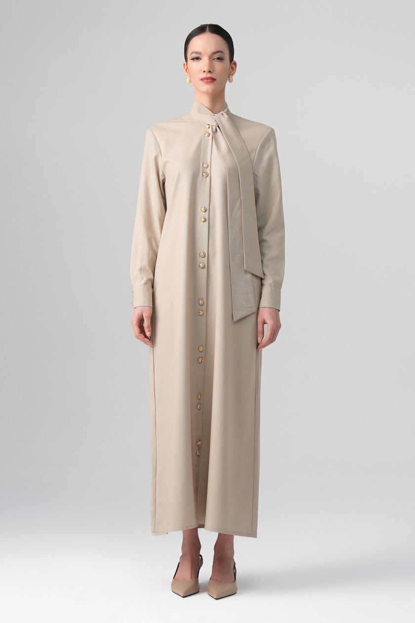 Mina Hakim Yaka Elbise Bej