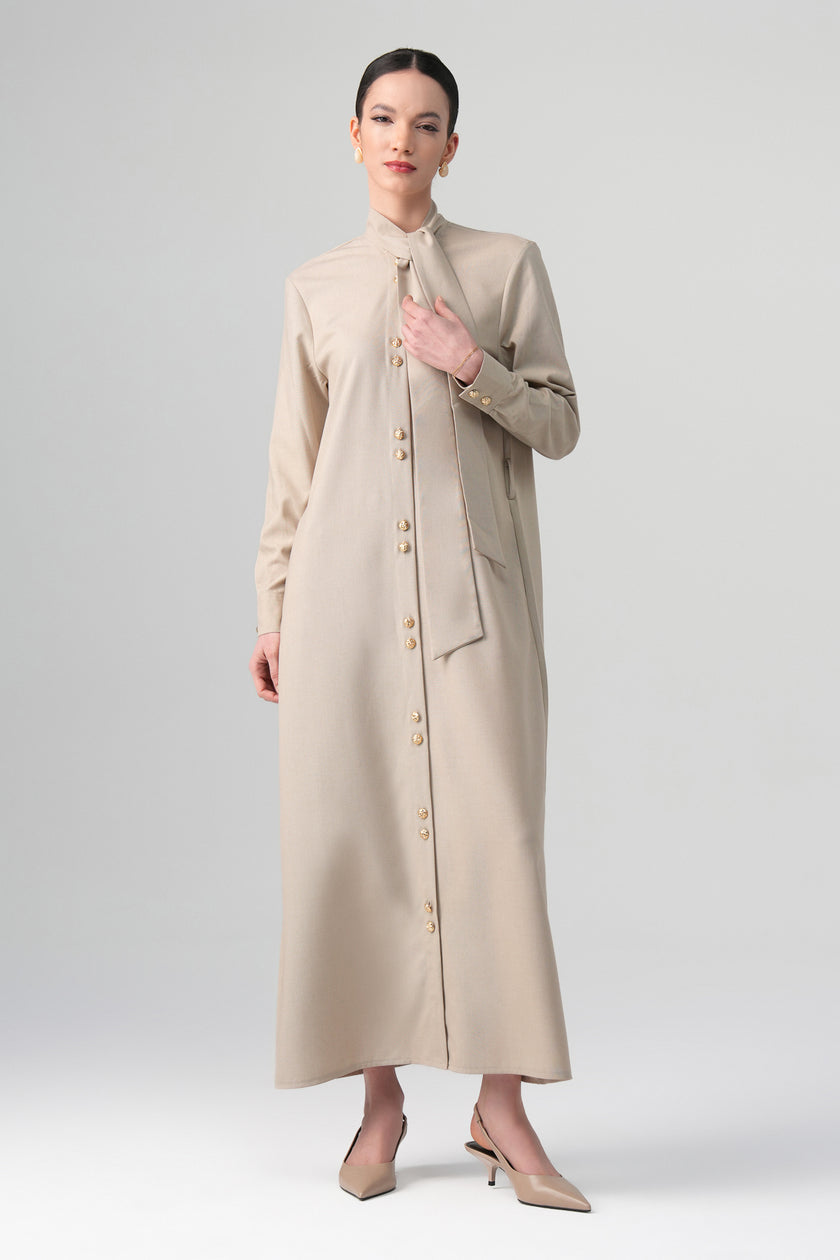 Mina Hakim Yaka Elbise Bej