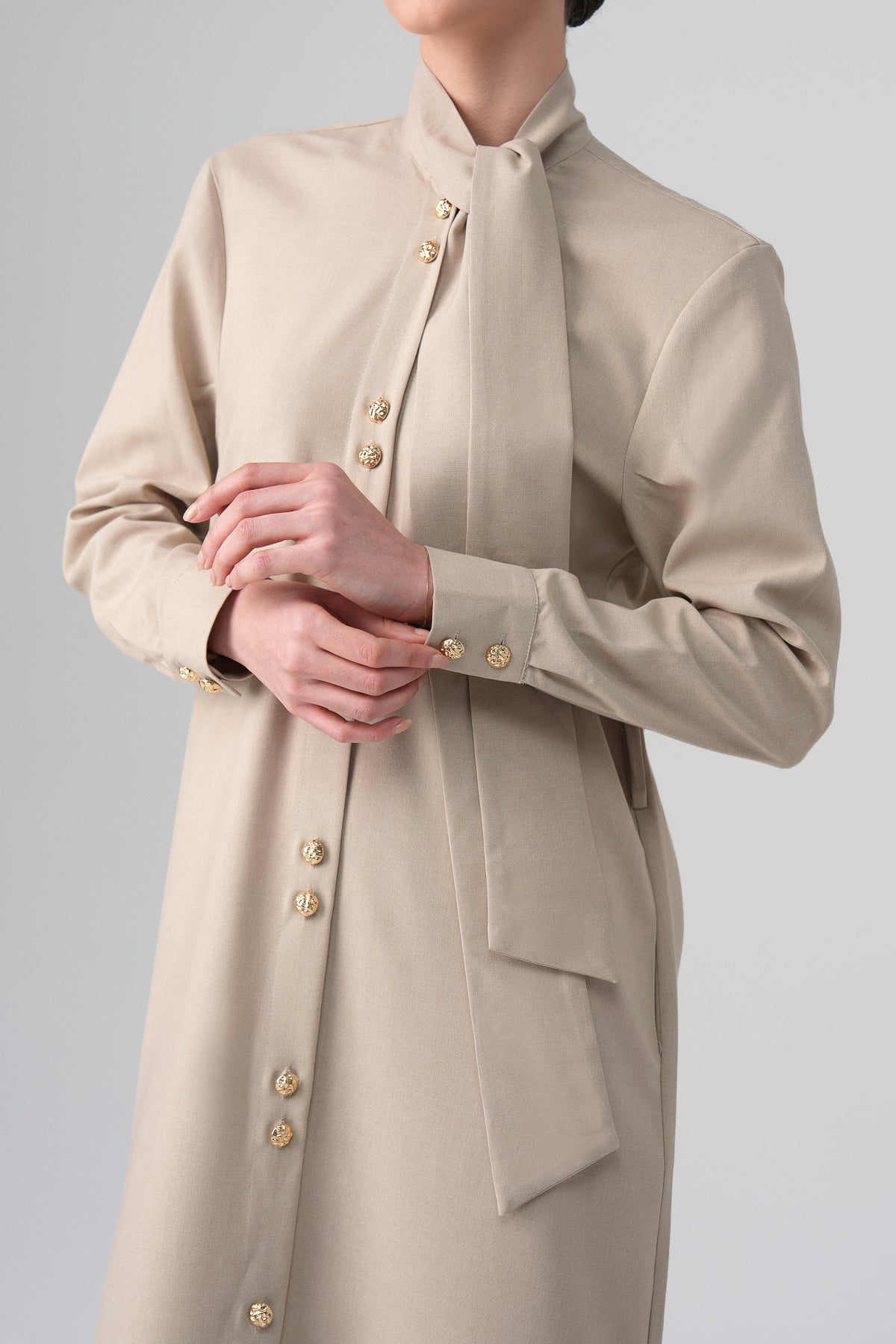 Mina Hakim Yaka Elbise Bej