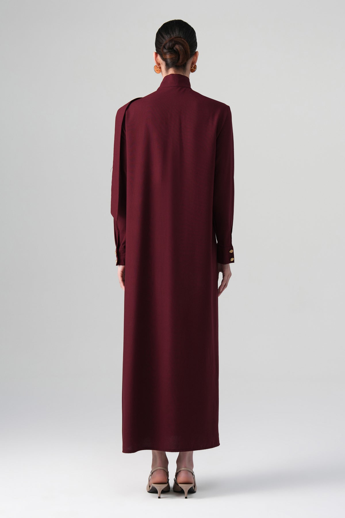 Mina Hakim Yaka Elbise Bordo