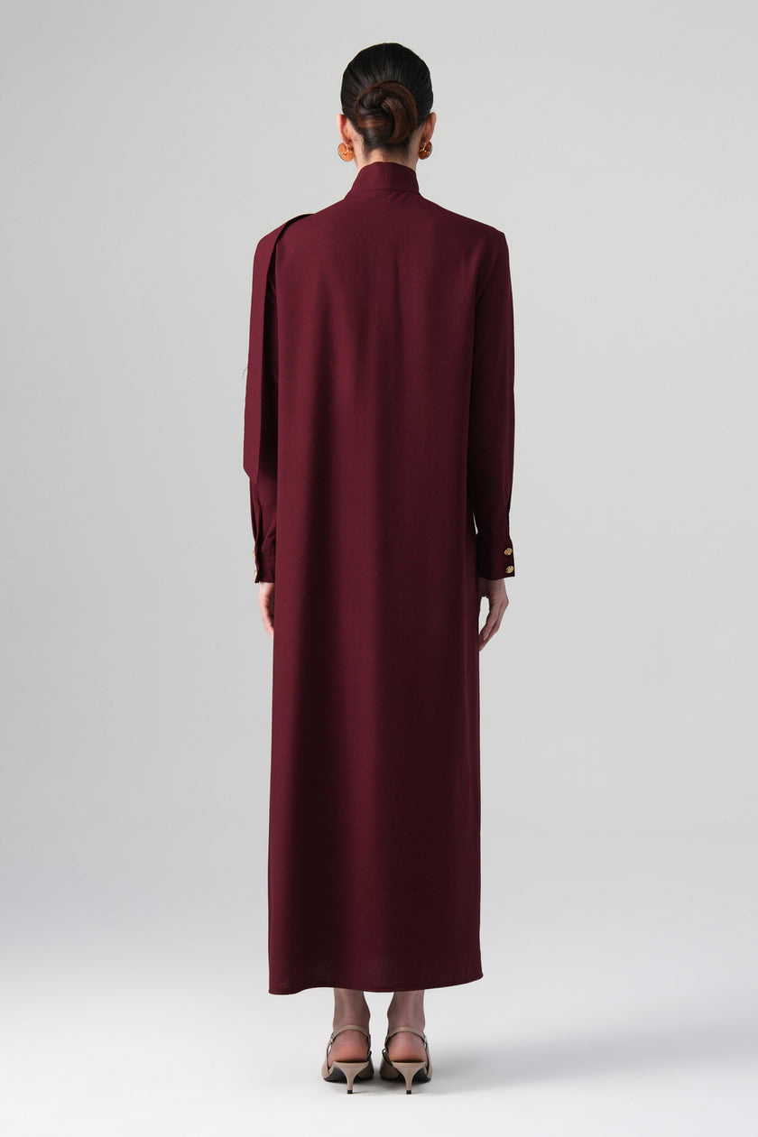 Mina Hakim Yaka Elbise Bordo