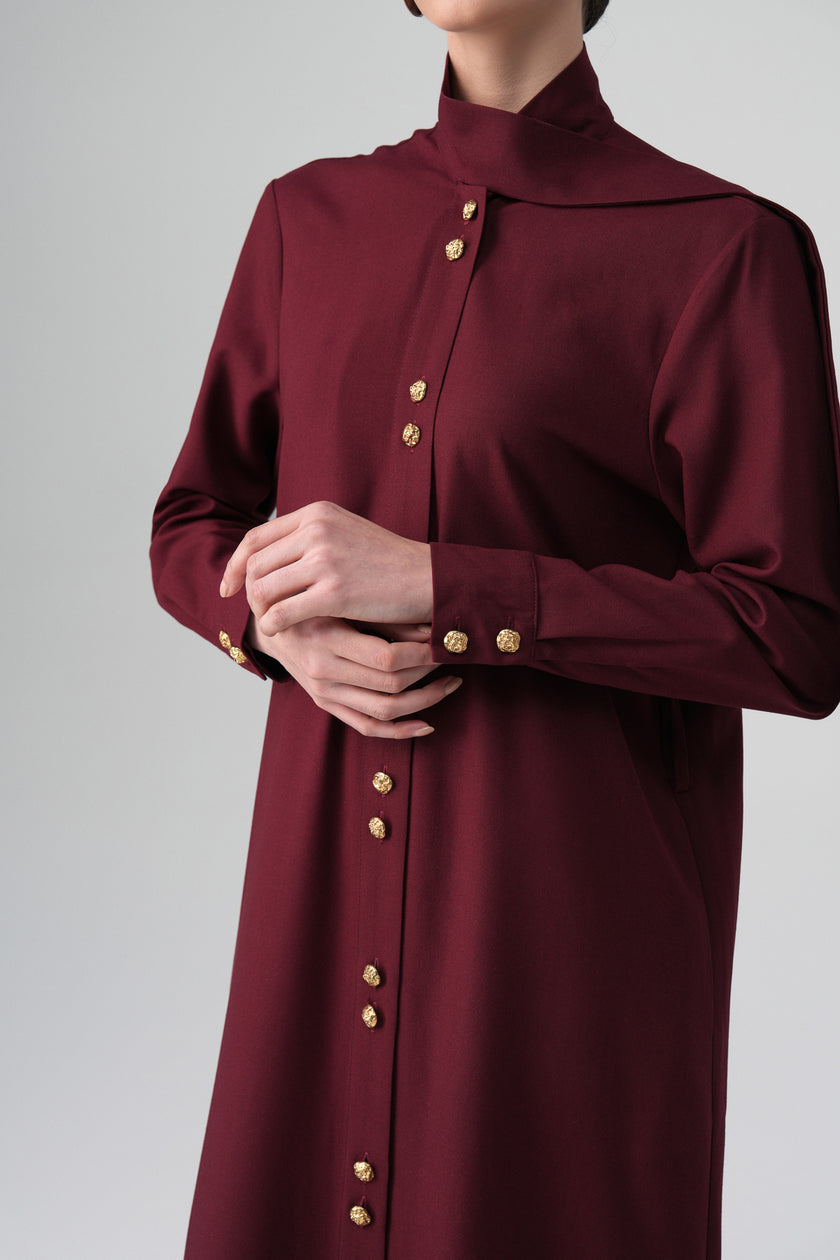 Mina Hakim Yaka Elbise Bordo