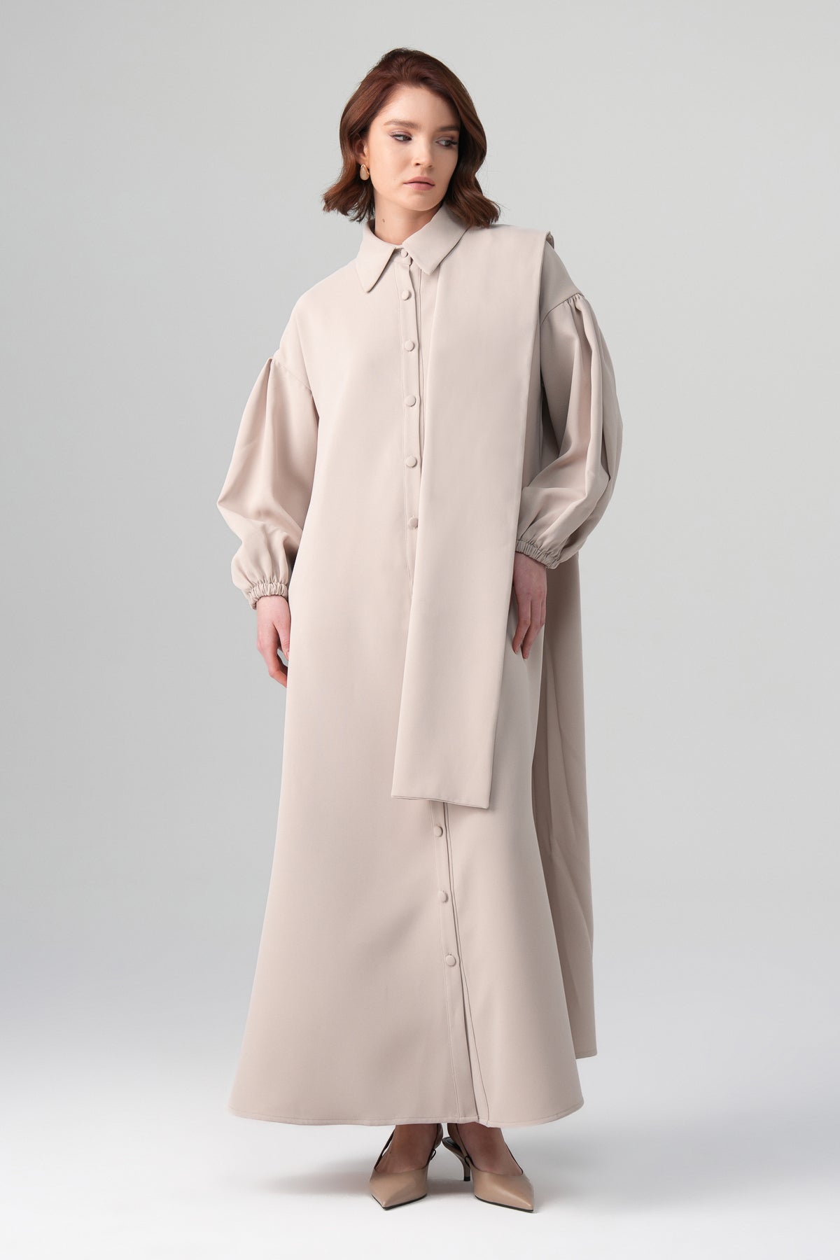 Alara Şal Detaylı Elbise Taş