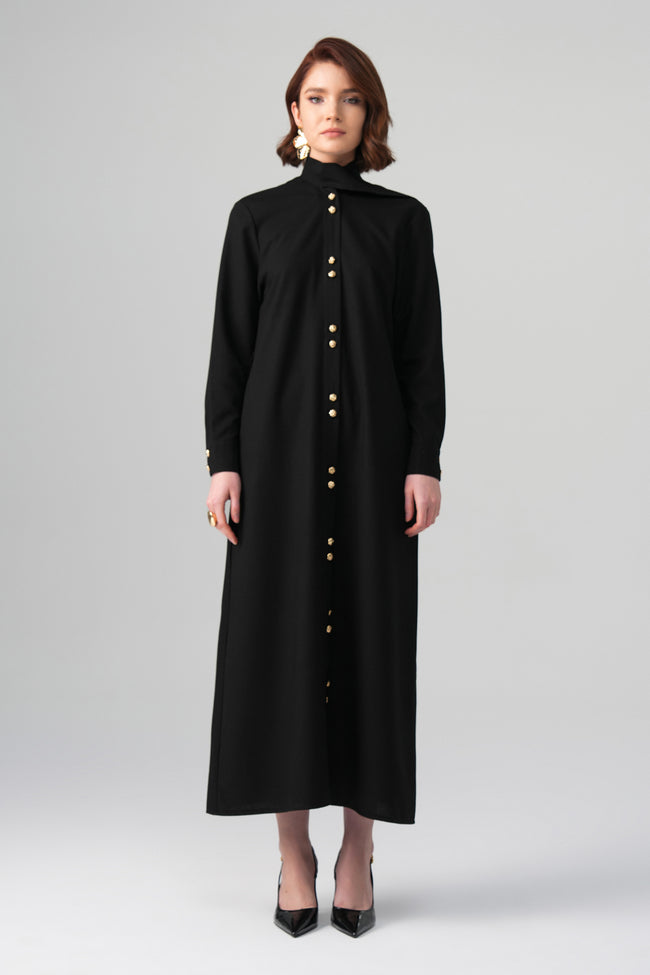 Mina Hakim Yaka Elbise Siyah