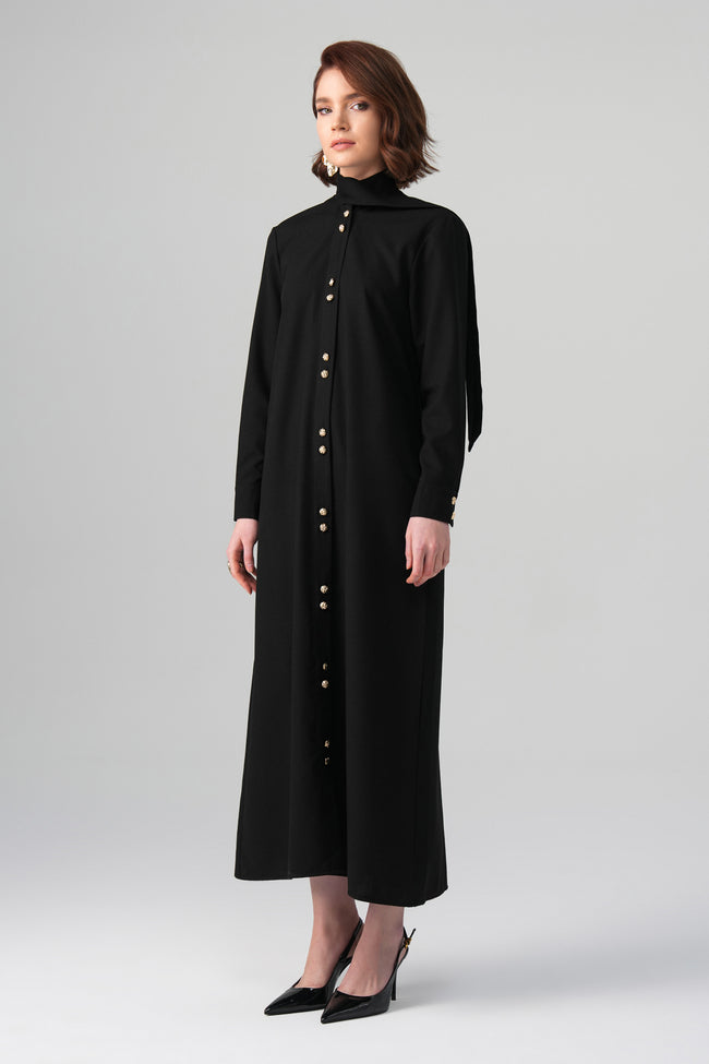 Mina Hakim Yaka Elbise Siyah