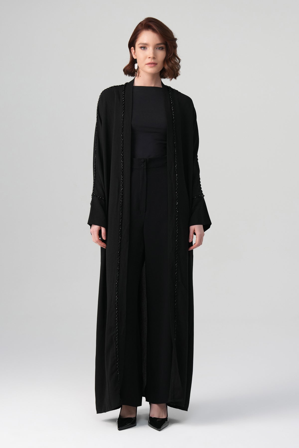 Klara Kristal Taş Detaylı Abaya Siyah