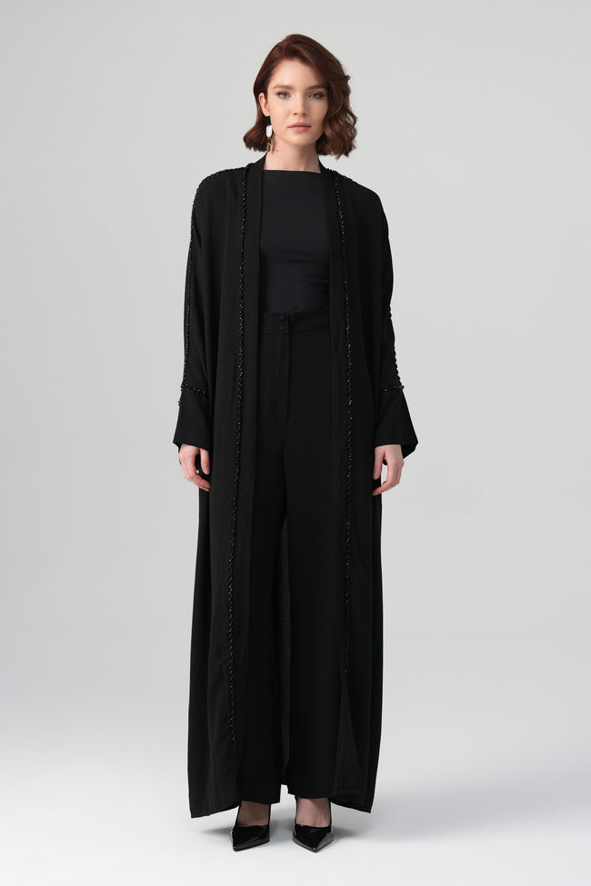 Klara Kristal Taş Detaylı Abaya Siyah