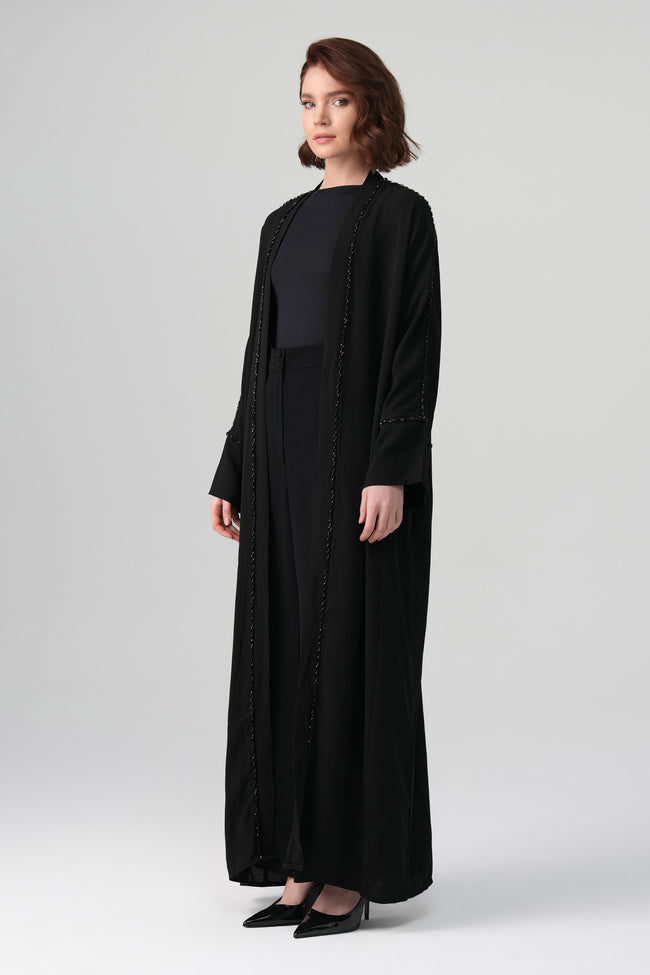 Klara Kristal Taş Detaylı Abaya Siyah