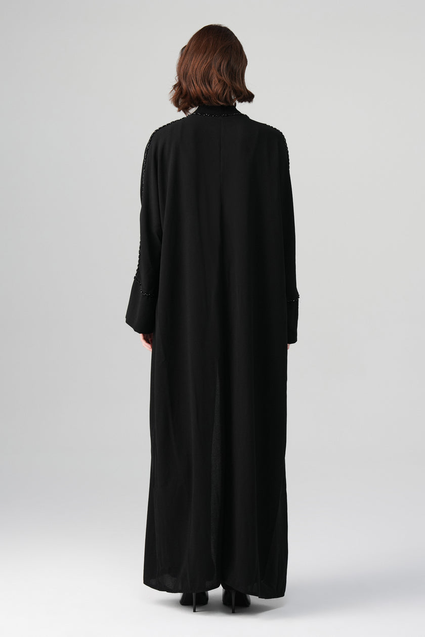 Klara Kristal Taş Detaylı Abaya Siyah
