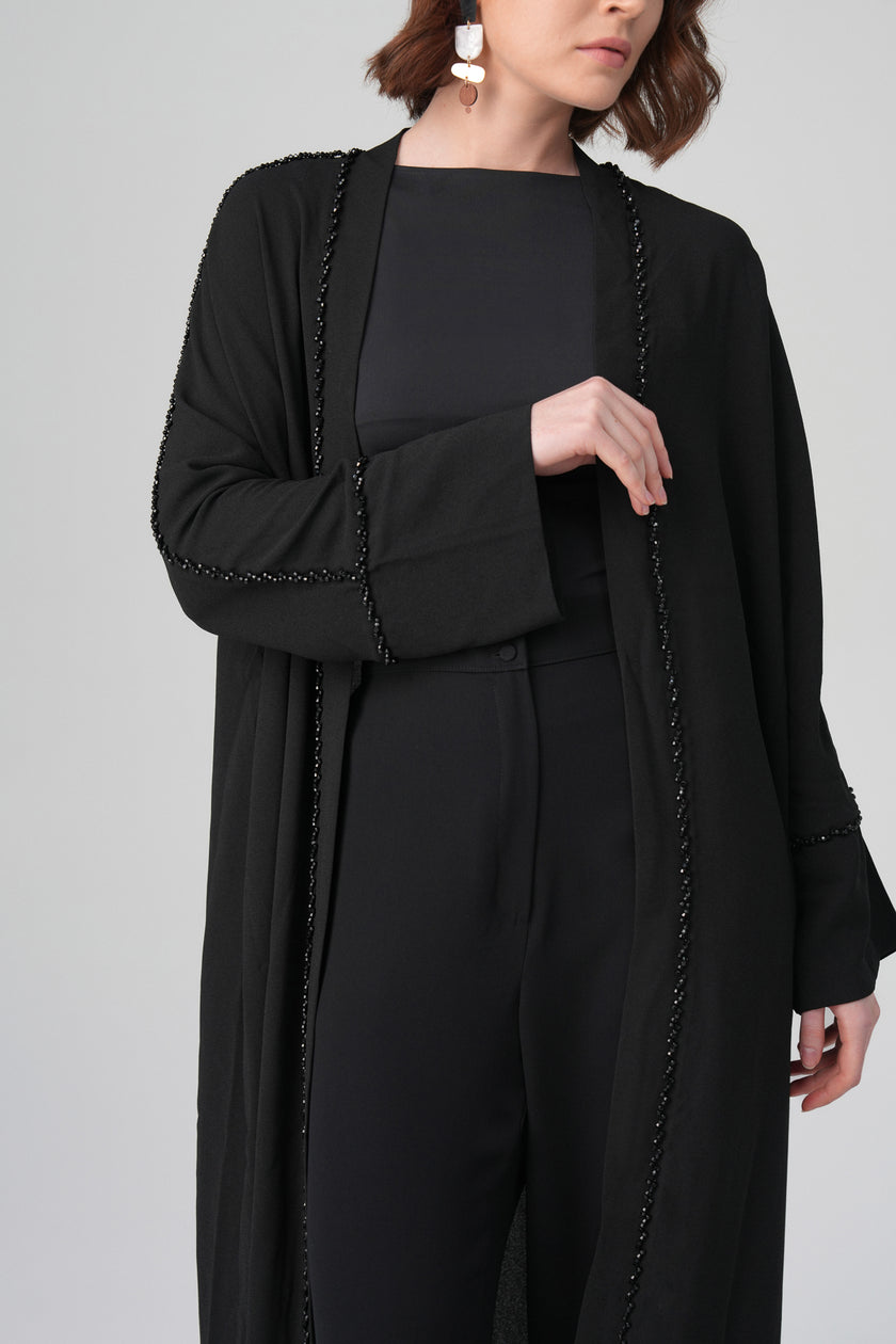 Klara Kristal Taş Detaylı Abaya Siyah