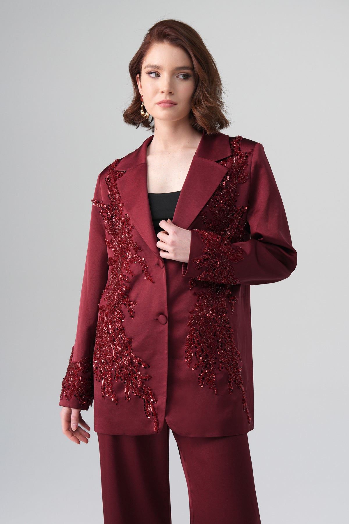 Valessa İşlemeli Takım Bordo