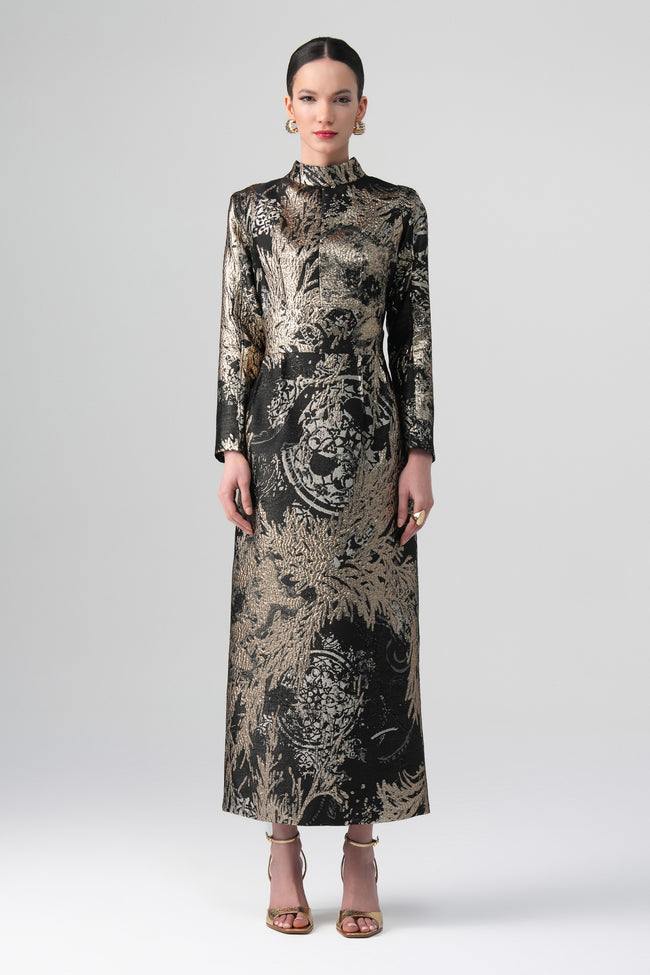 Efsun Jakarlı Elbise Siyah-Bej