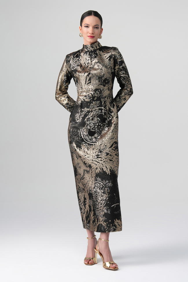 Efsun Jakarlı Elbise Siyah-Bej