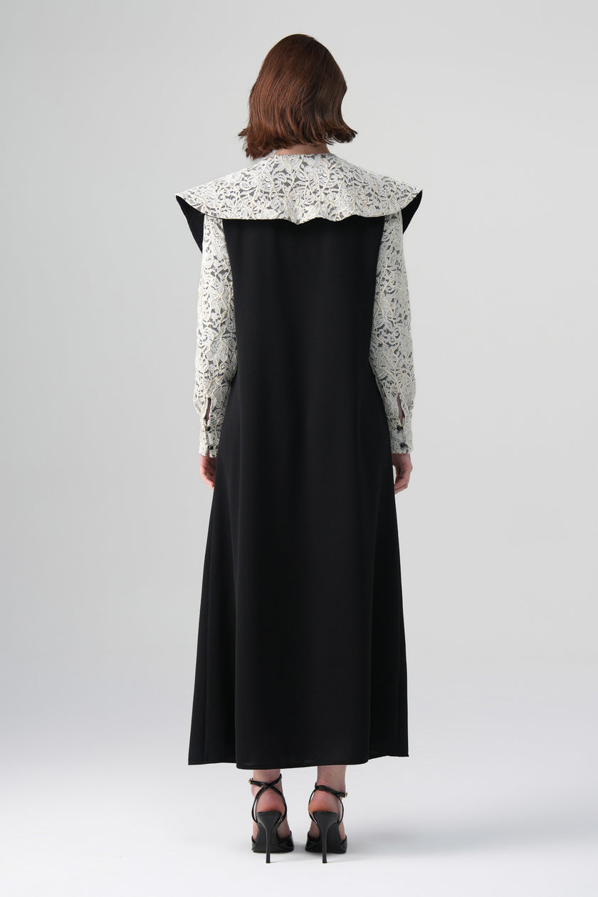 Ravena Kontrast Elbise Siyah-Ekru