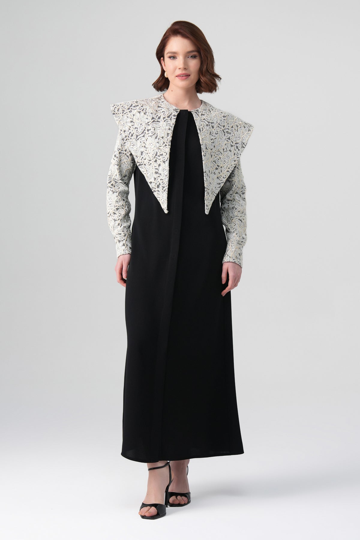 Ravena Kontrast Elbise Siyah-Ekru