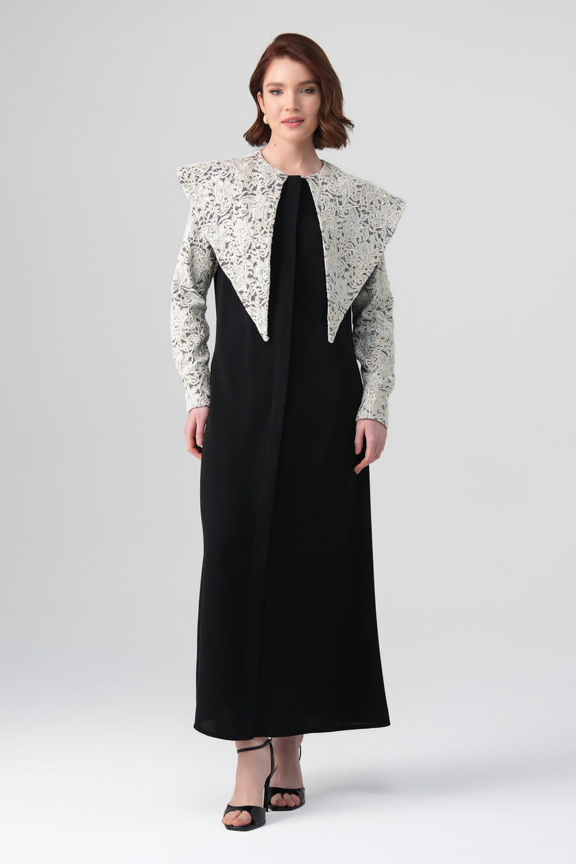 Ravena Kontrast Elbise Siyah-Ekru