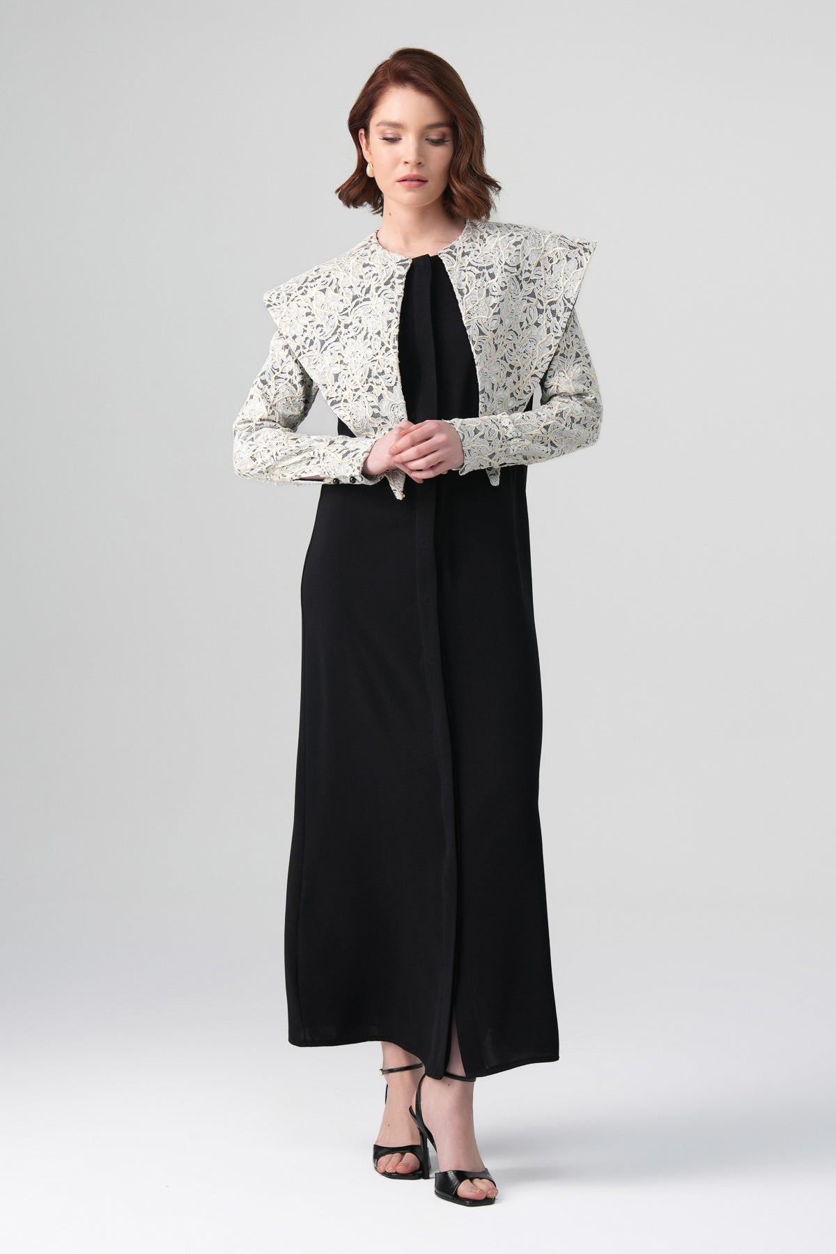 Ravena Kontrast Elbise Siyah-Ekru