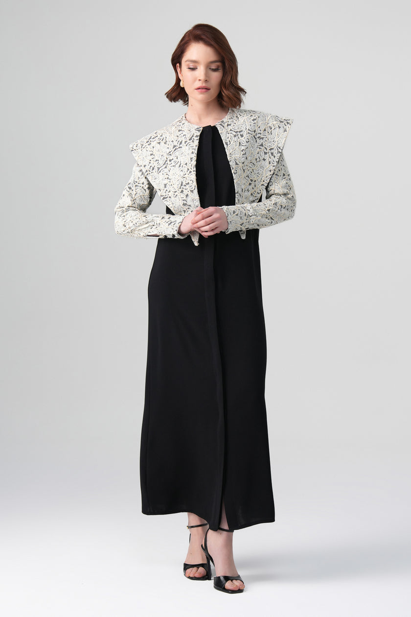 Ravena Kontrast Elbise Siyah-Ekru