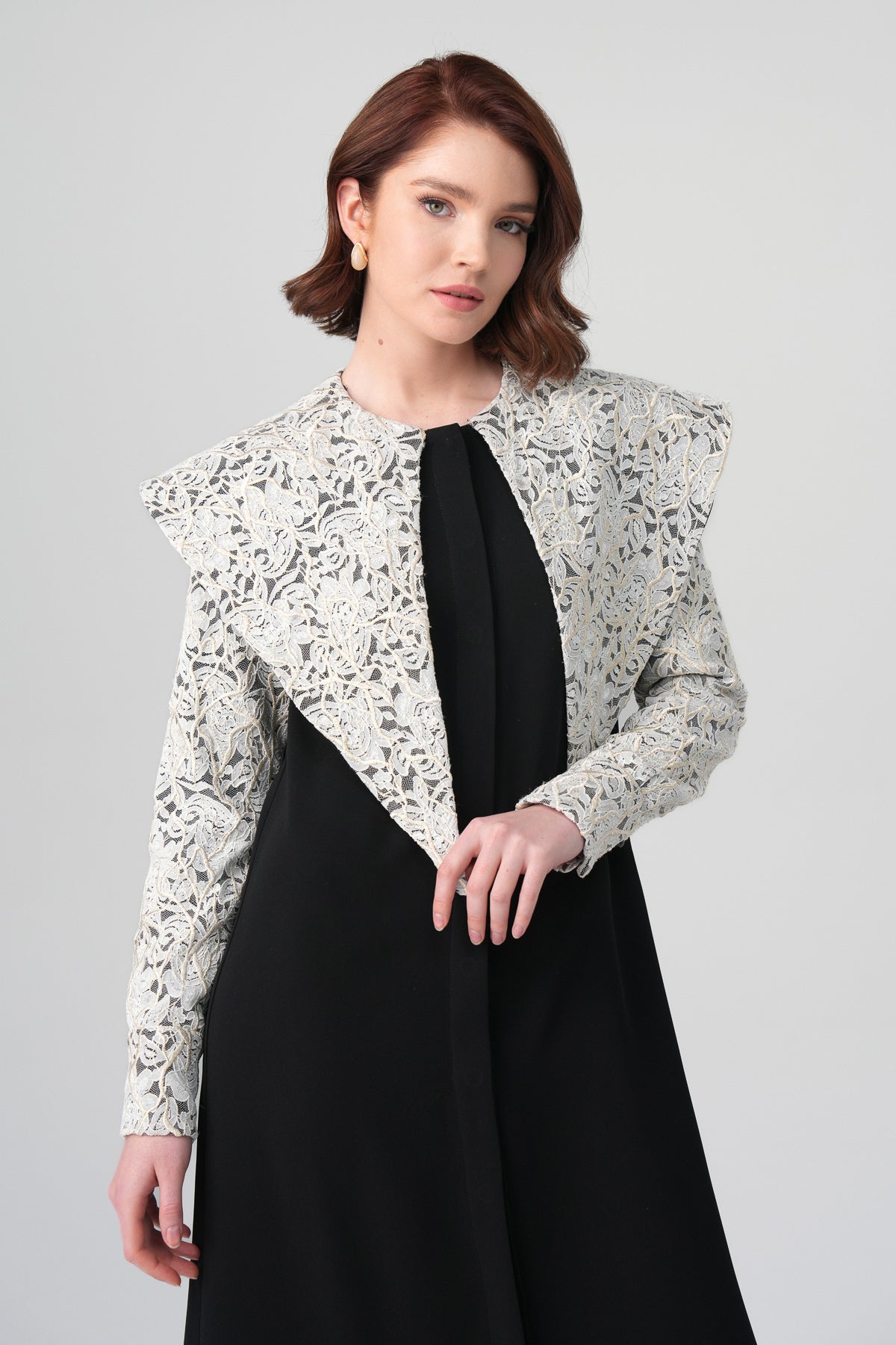 Ravena Kontrast Elbise Siyah-Ekru