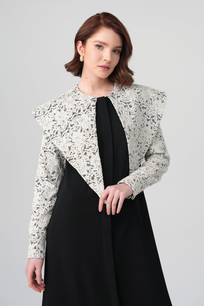 Ravena Kontrast Elbise Siyah-Ekru