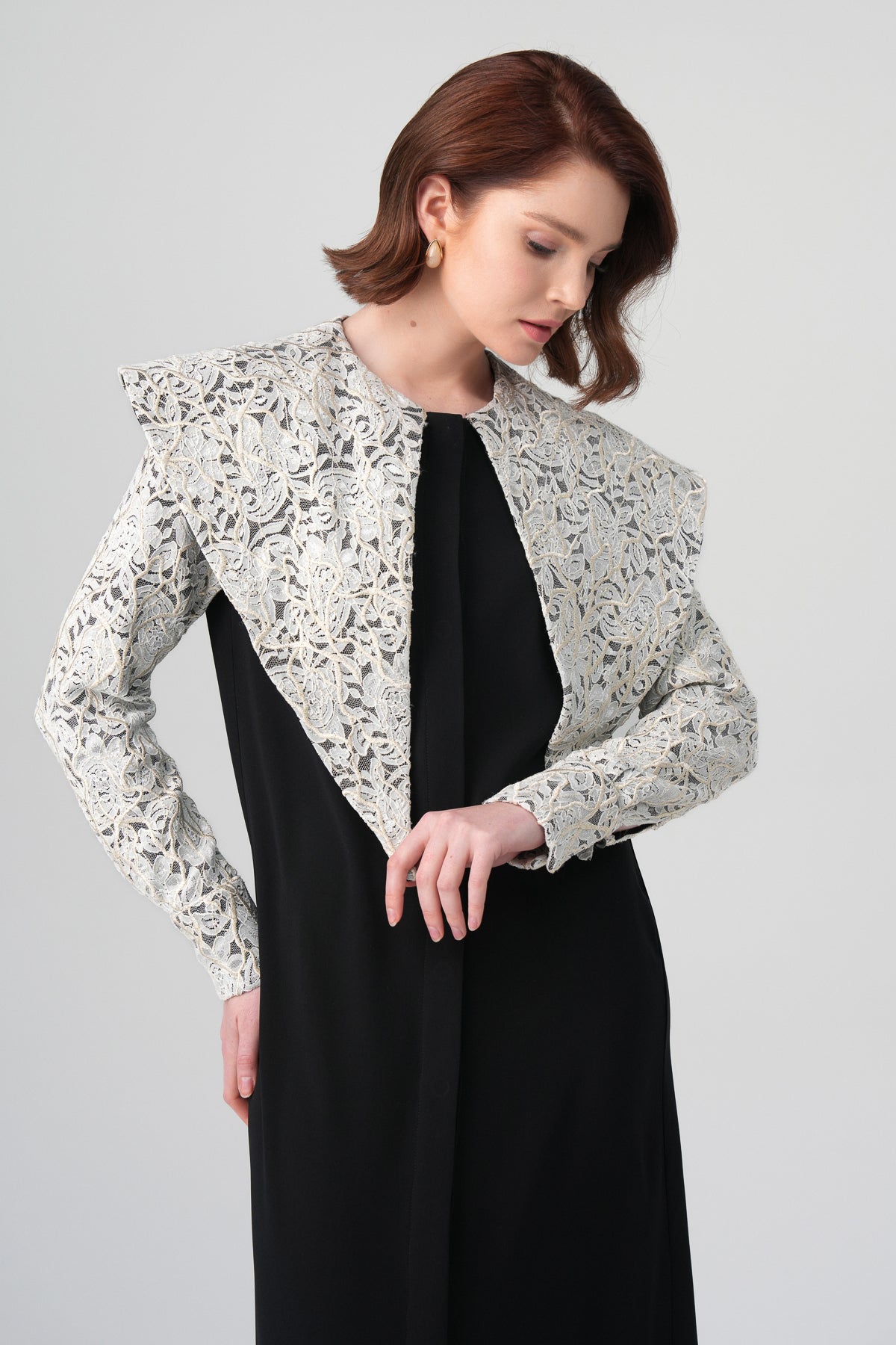 Ravena Kontrast Elbise Siyah-Ekru