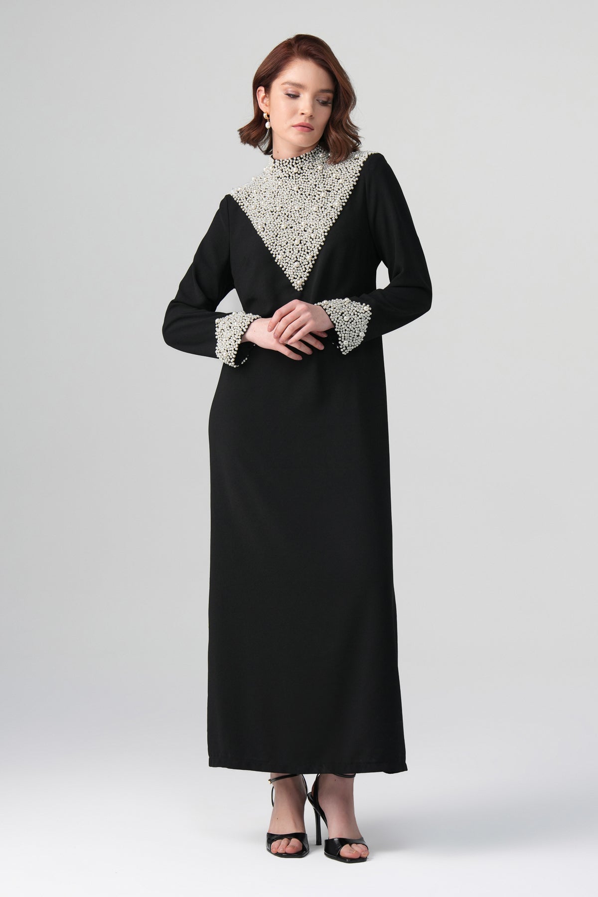 Celina İnci Detaylı Elbise Siyah