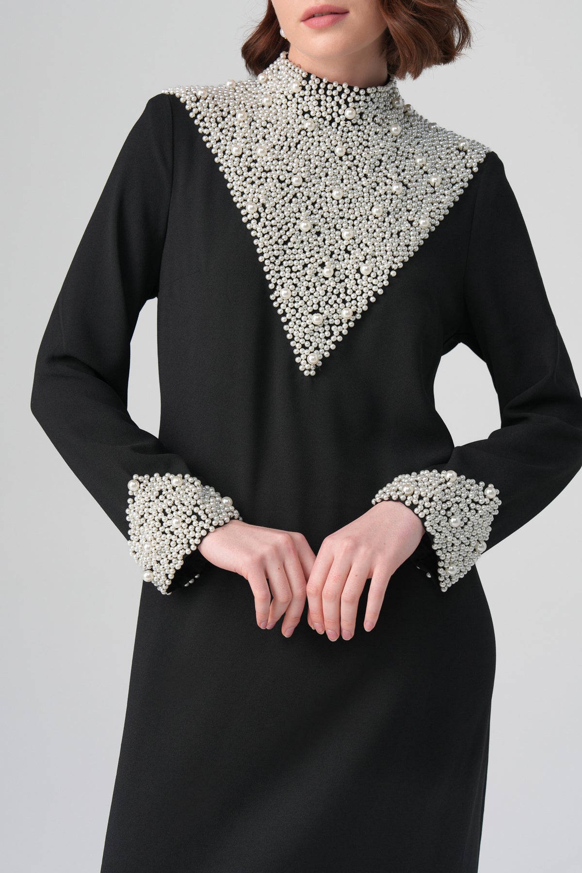 Celina İnci Detaylı Elbise Siyah