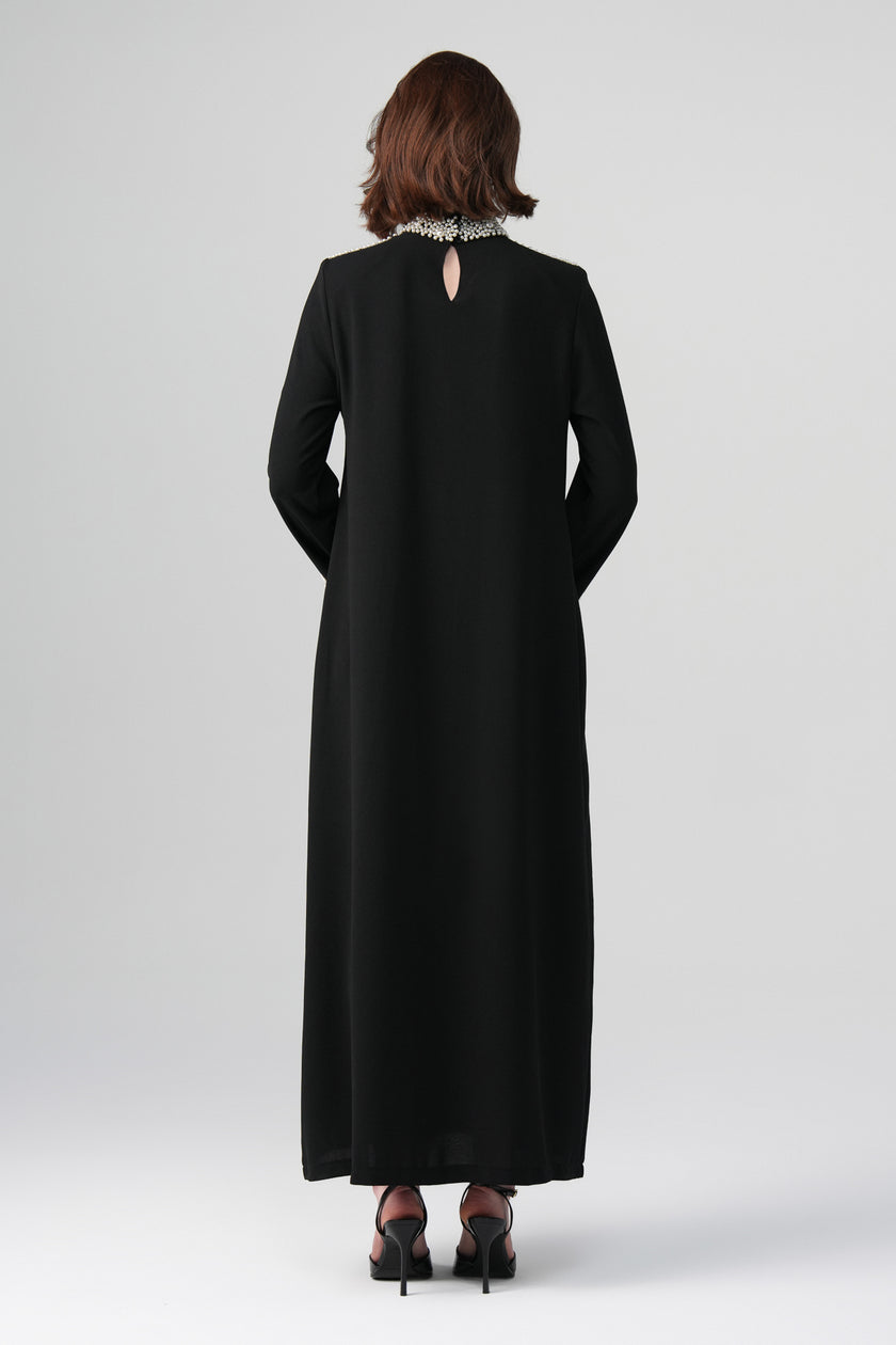 Celina İnci Detaylı Elbise Siyah