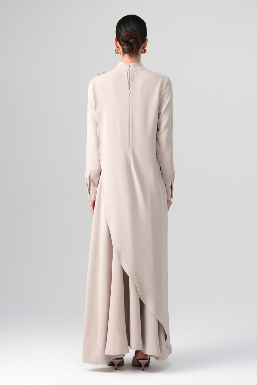 Arvella Drapeli Elbise Krem