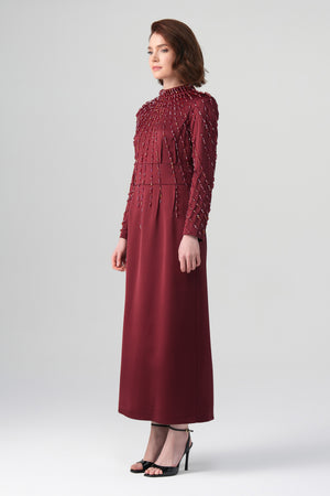 Rubina Yaka Detaylı Elbise Bordo