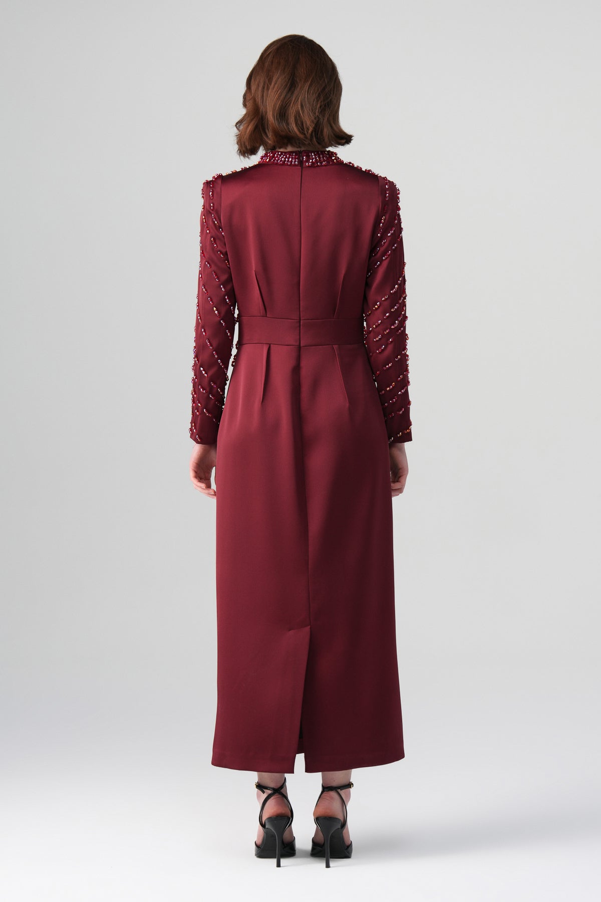 Rubina Yaka Detaylı Elbise Bordo