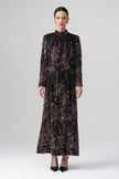 Virella Desenli Elbise Siyah-Bordo