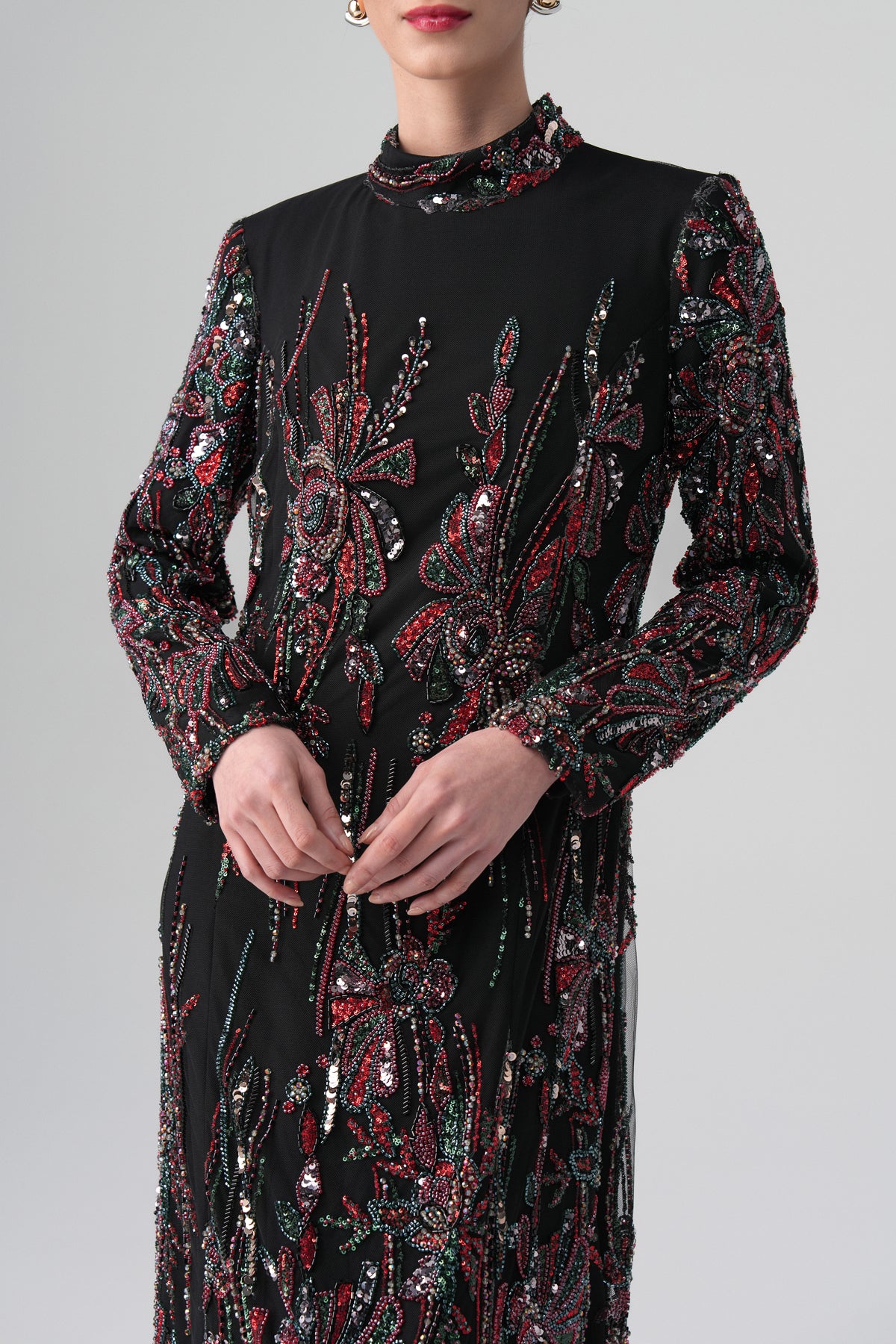 Virella Desenli Elbise Siyah-Bordo