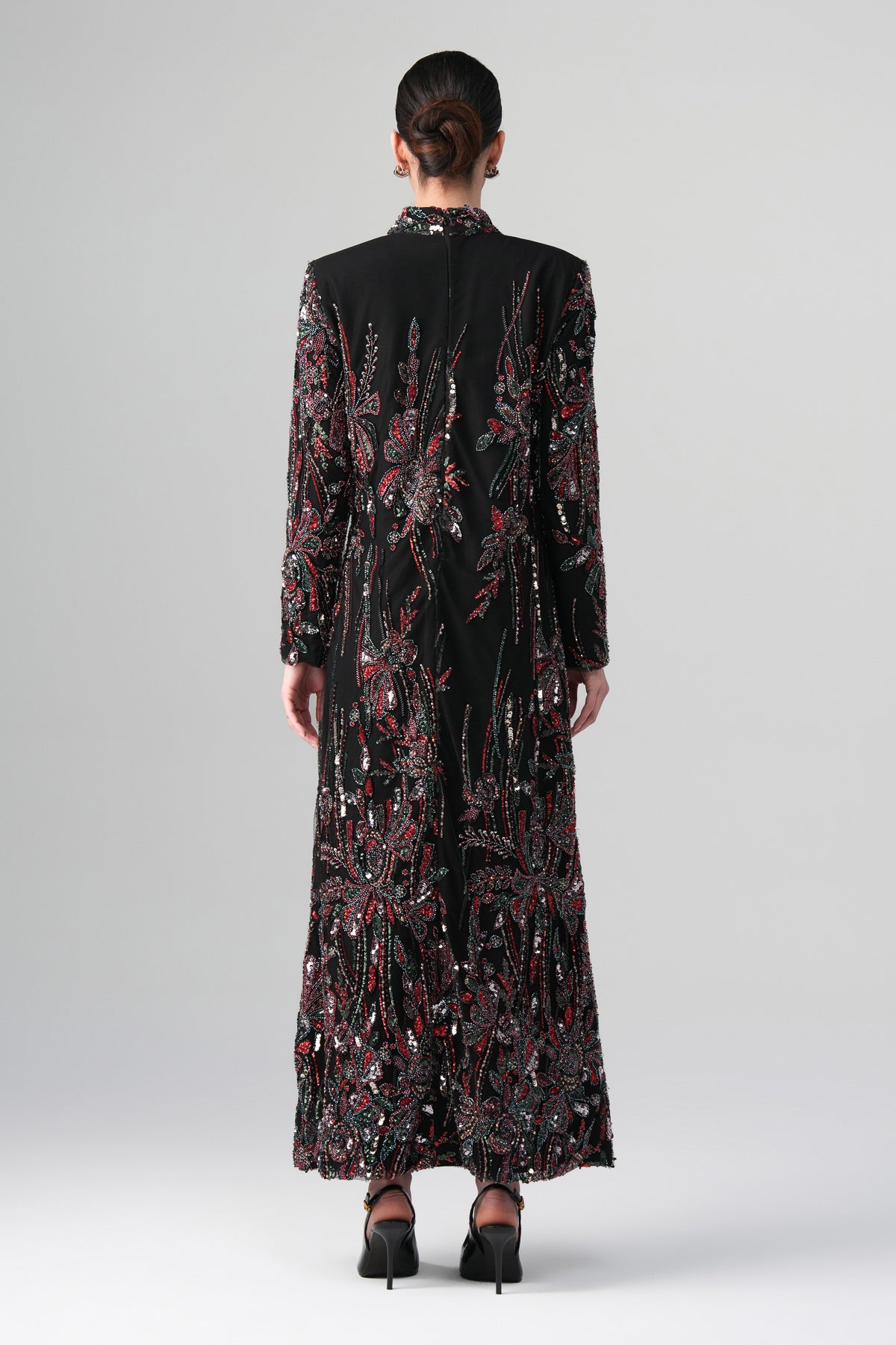 Virella Desenli Elbise Siyah-Bordo