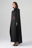 Zafira Çift Kollu Nakışlı Elbise Siyah