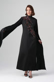 Zafira Çift Kollu Nakışlı Elbise Siyah
