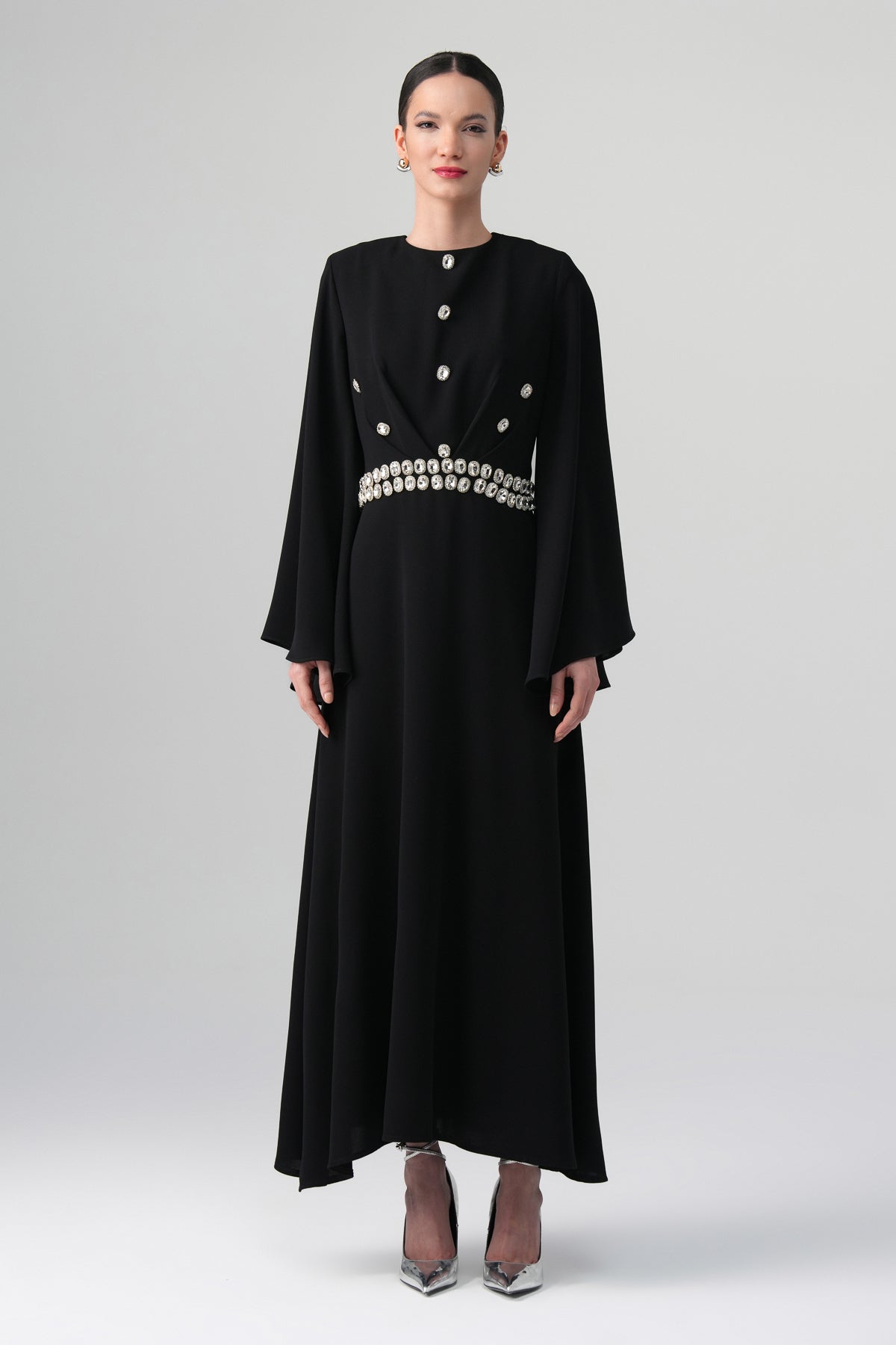 Orlina İnci Detaylı Elbise Siyah